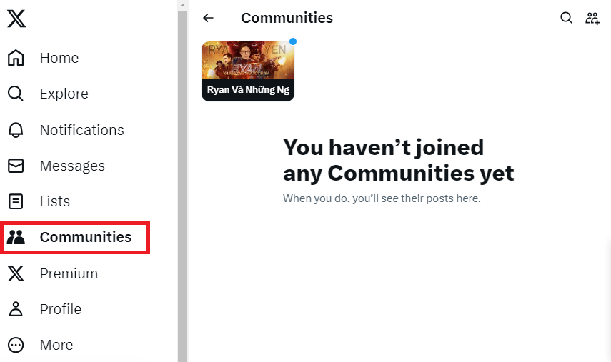 Tính năng Twitter X Community là gì? (Communities ở cột tay trái)