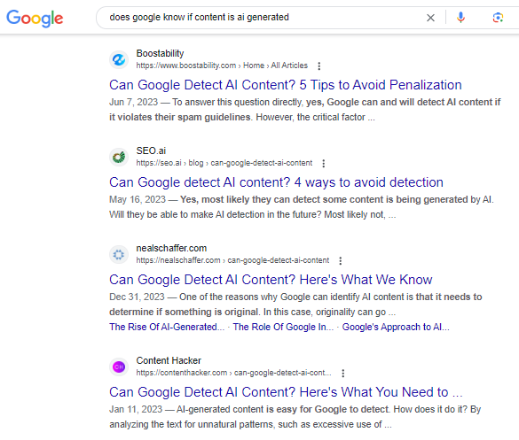 Các trang web hàng đầu trả lời về việc liệu Google có nhận biết được nội dung tạo ra bởi AI không.