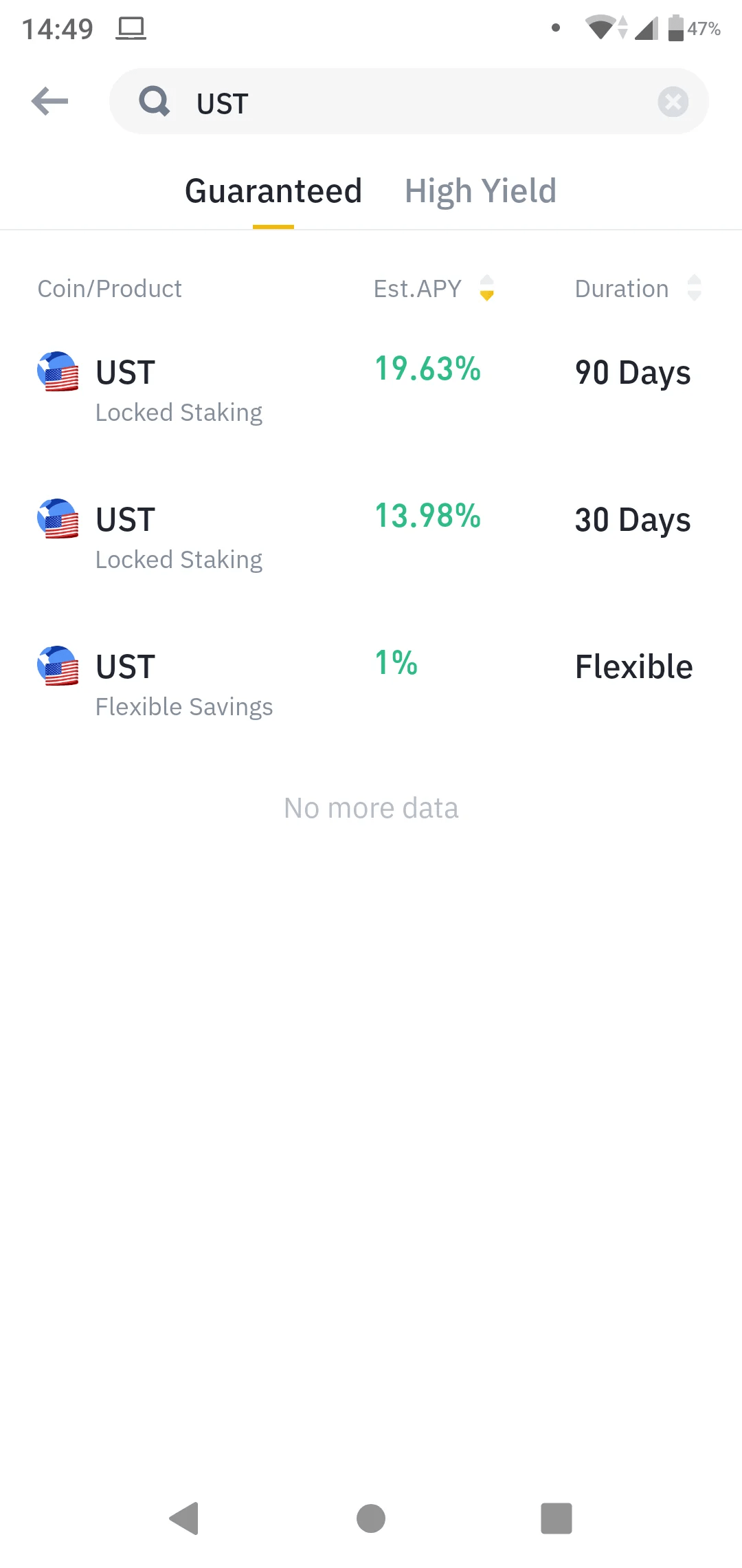Stake UST với khoảng 19.5% APY, trong hình nó còn để chữ "Guaranteed" (bảo đảm nhận được) nữa chứ. Gớm thiệt.
